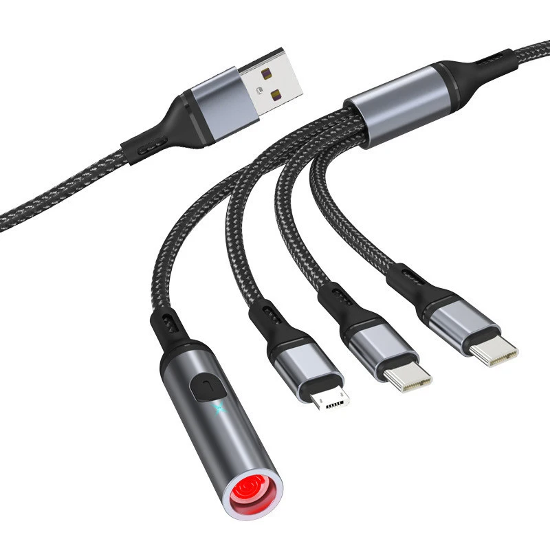 4 In 1 USB Car Cable With Cigarette Lighter 1.2m 6A Fast Charging For Smartphone Charger For IPhone Type C Micro-USB cigarette lighter car charger cable