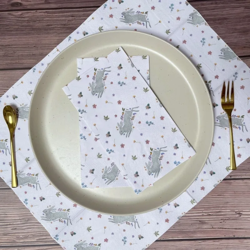 20pcs 33*40cm 3-Ply Easter Element Napkin Bunny Pattern Disposable Wine Glass Flower Paper Placemat DIY Decoupage