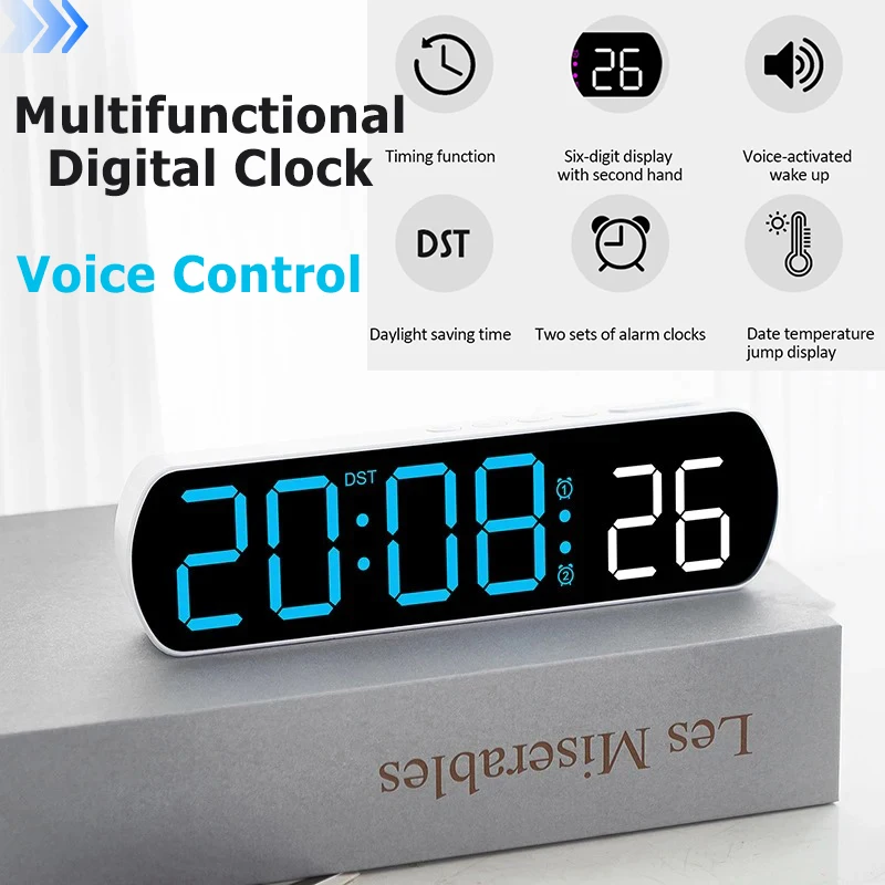 Voice Activated LED Multifunction Digital Alarm Clock with Temperature & Date Display