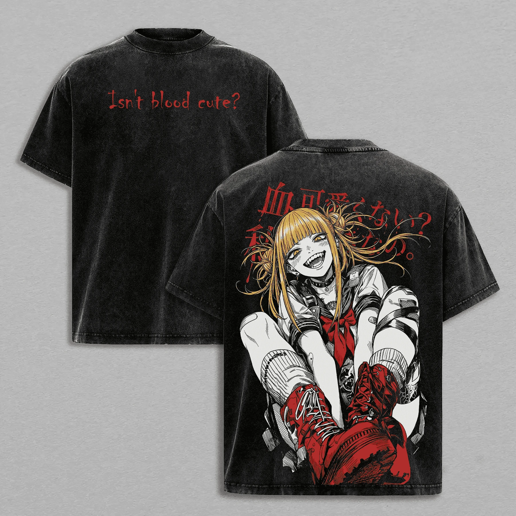 Himiko Toga Vintage Washed Anime T-Shirt - Harajuku Style Cotton Short Sleeve Tee