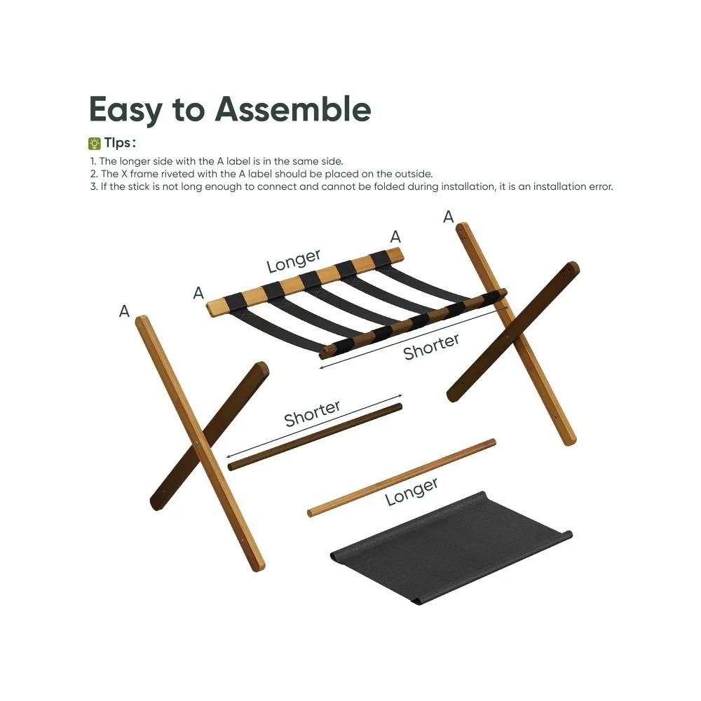 Description Picture 3 of item2 Pack Luggage Rack, Folding Luggage Rack for Guest Room, Walnut Bamboo Suitcase Stand Holds up to 131 lb, Luggage Stand