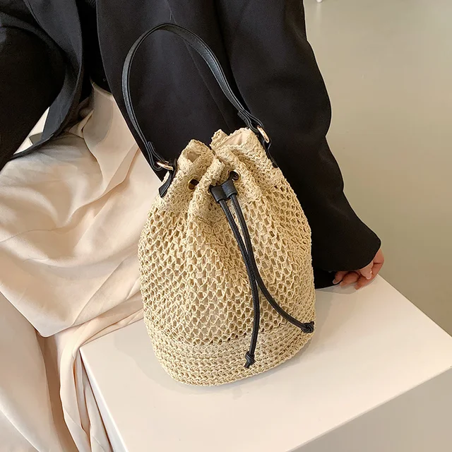 Summer Braided Drawstring Bag Ladies Designer Beach Shoulder Bags For Women  Crochet Tote Crossbody Purse Borse Da Donna Firmate - Top-handle Bags -  AliExpress