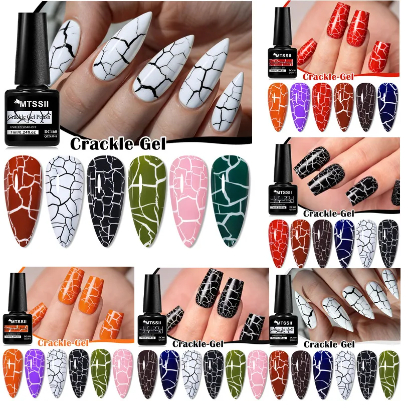 6개입 크랙 젤 네일 폴리쉬 세트 크랙킹 네일 라커 빠른 건조 네일 아트 바니쉬 세미 퍼머넌트 소크 오프 UV 젤 네일 용품