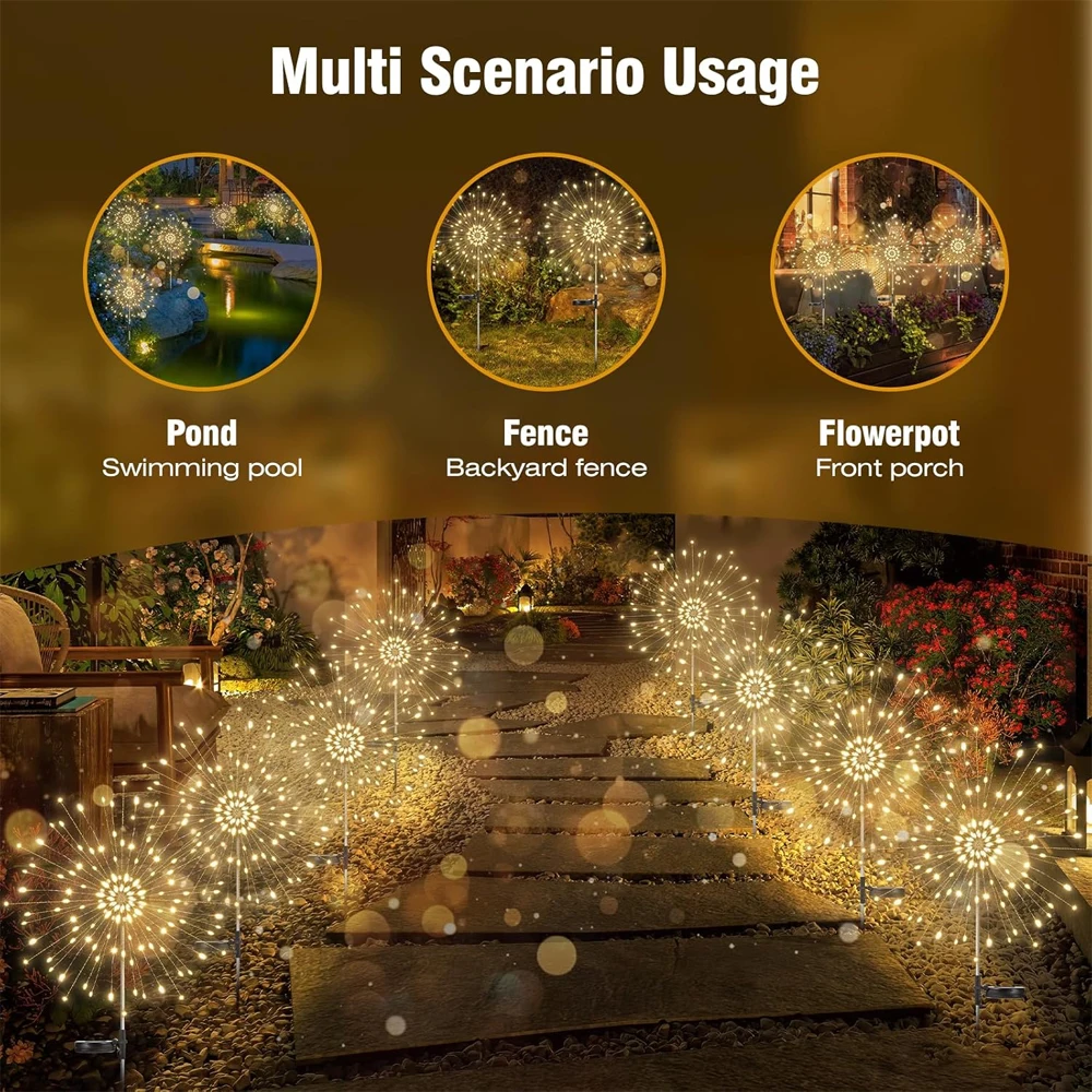 1 Pc Solar Fireworks Light With 8 Lighting Modes, Ip65 Waterproof Outdoor Holiday Decoration Solar Light For Courtyard Channels 3
