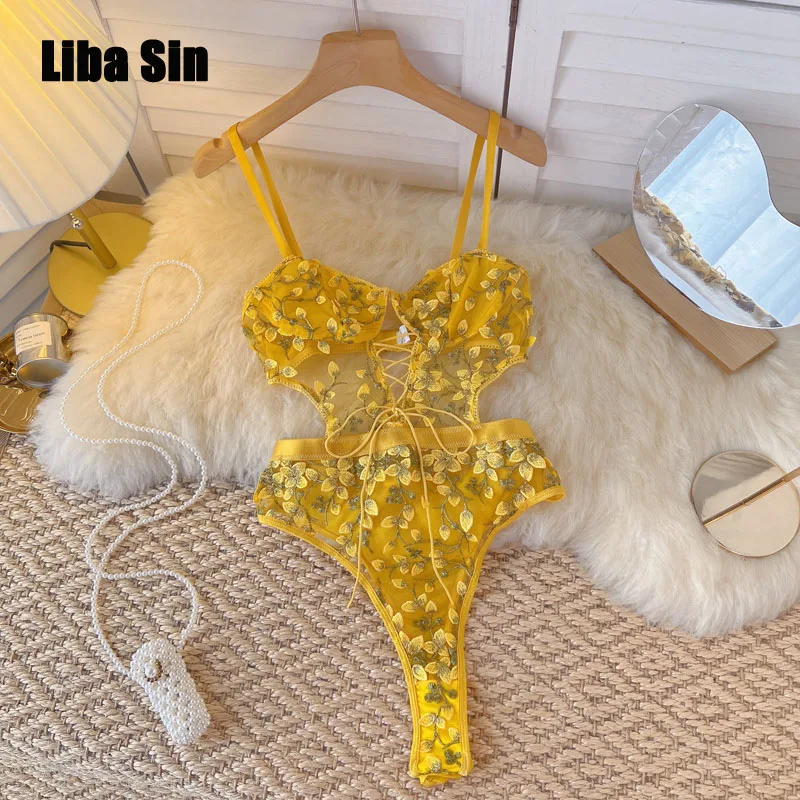 

Liba Sin Summer Women Lace Flower Mesh Drawstring Lace-up Vest Suspenders Sexy Hot Girl Jumpsuit High Fork Top