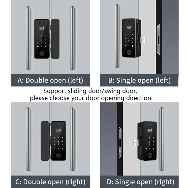 3D Face Recognition Smart Lock Infrared Sensor Tuya APP WIFI Biometric Electronic Fingerprint Unlock Glass Door Lock Office Door 3