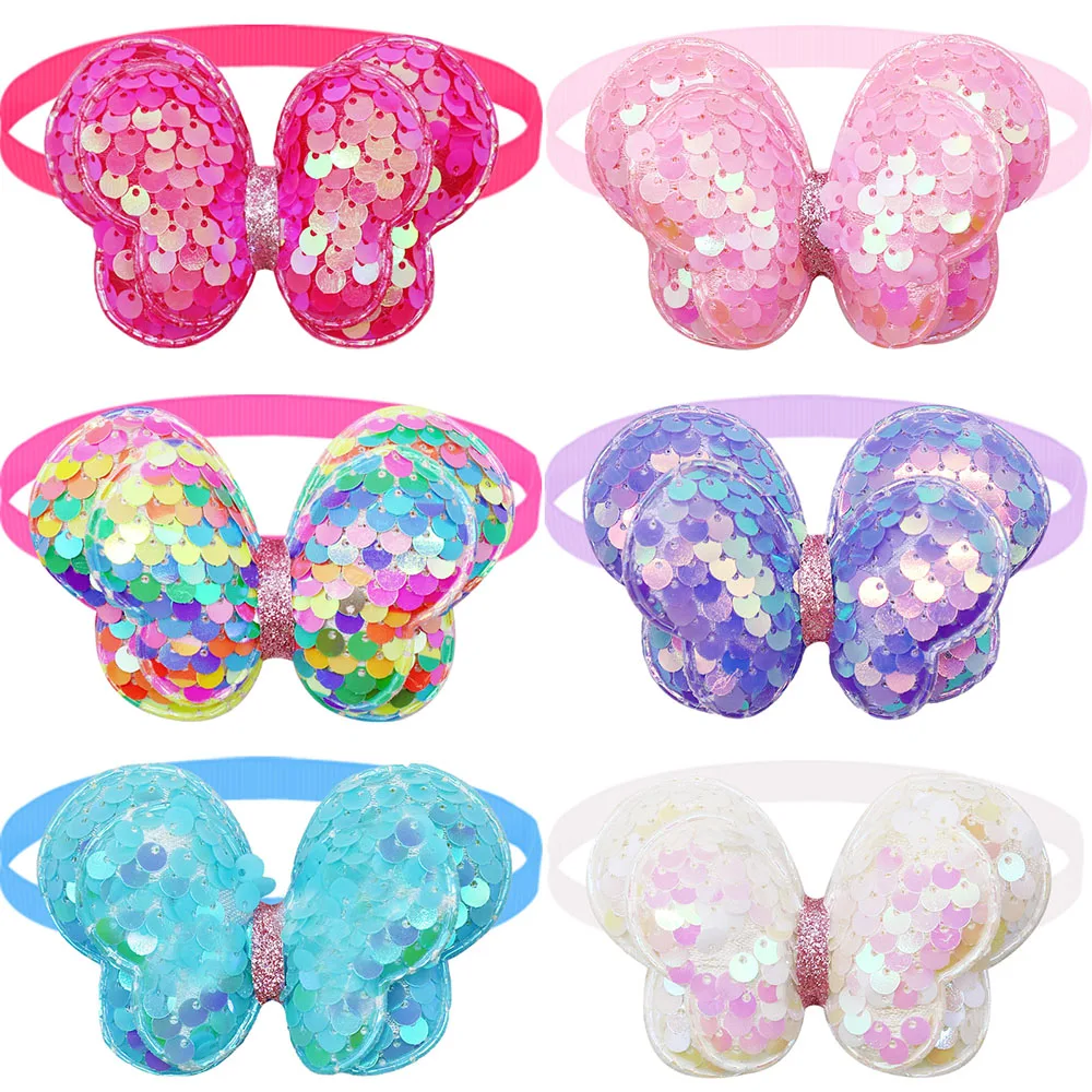 10PCS Butterfly Shape Dog Bowties Adjustable Fashion Sequins Pet Collars For Dogs Dazzling Dog Bow Ties Collars Pet Accessories 4
