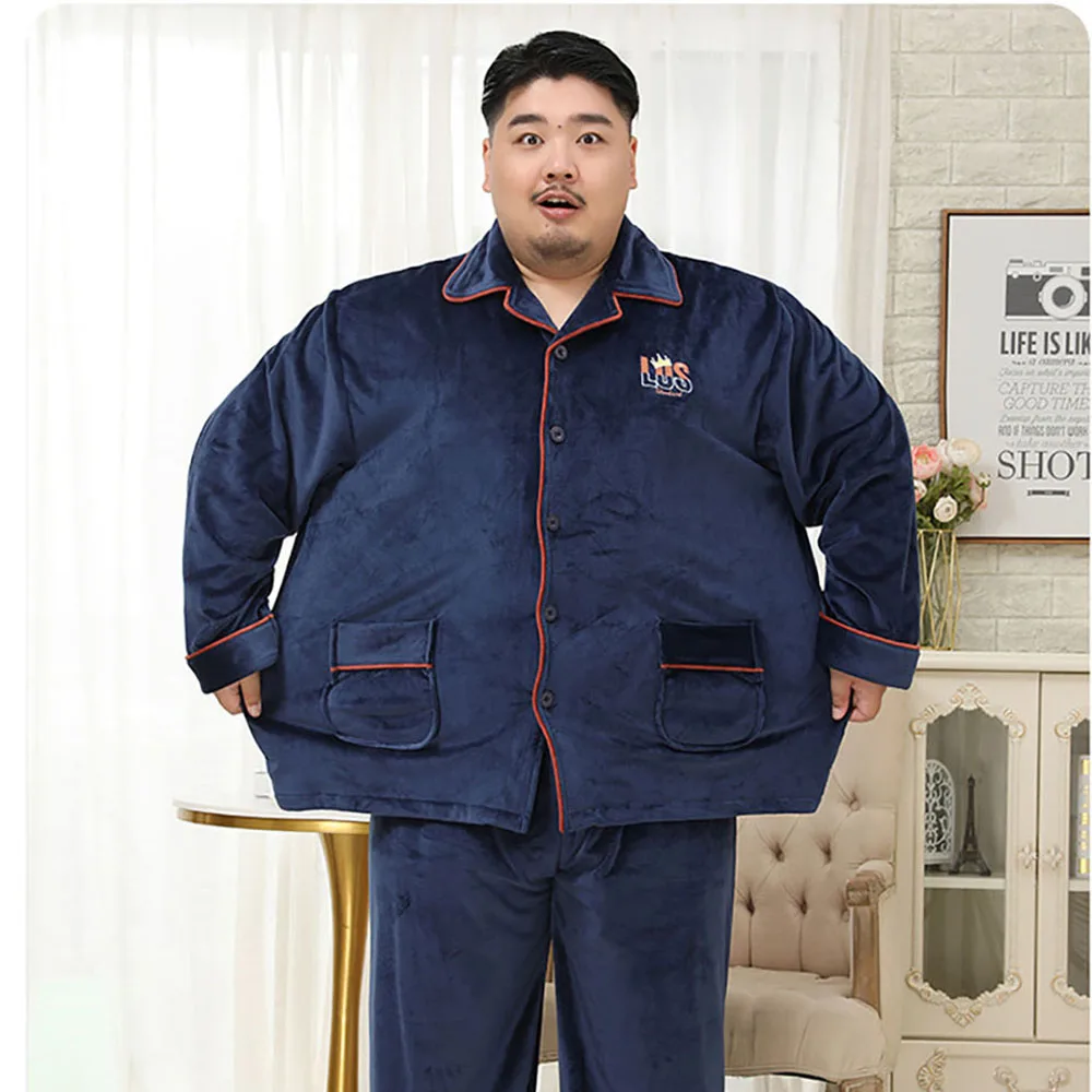 Luxury 3XL-5XL Big Size Widened Loose Pajama for Sleeping Sleepwear Men's Winter Island Velvet Pajamas Set Warm Elastic Pyjama