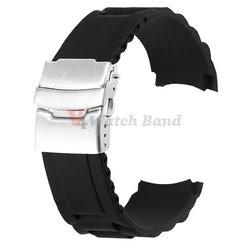 Versatile Waterproof Silicone Watch Strap with Curved Ends and Folding Buckle - 18mm (Black - Silver)
