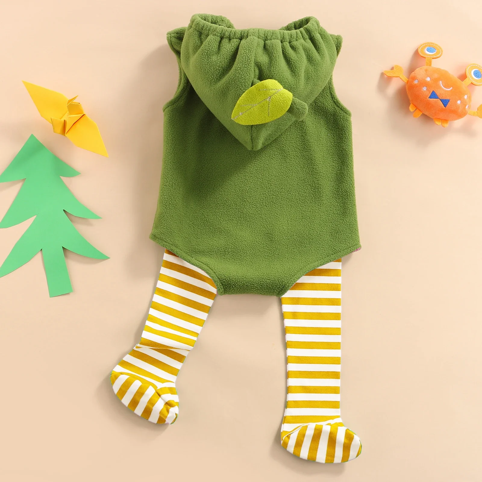 VISgogo Baby Girls Boys 2pcs Halloween Romper Clothes Avocado Sleeveless Zipper Hooded Jumpsuits+Striped Stockings Outfits 3
