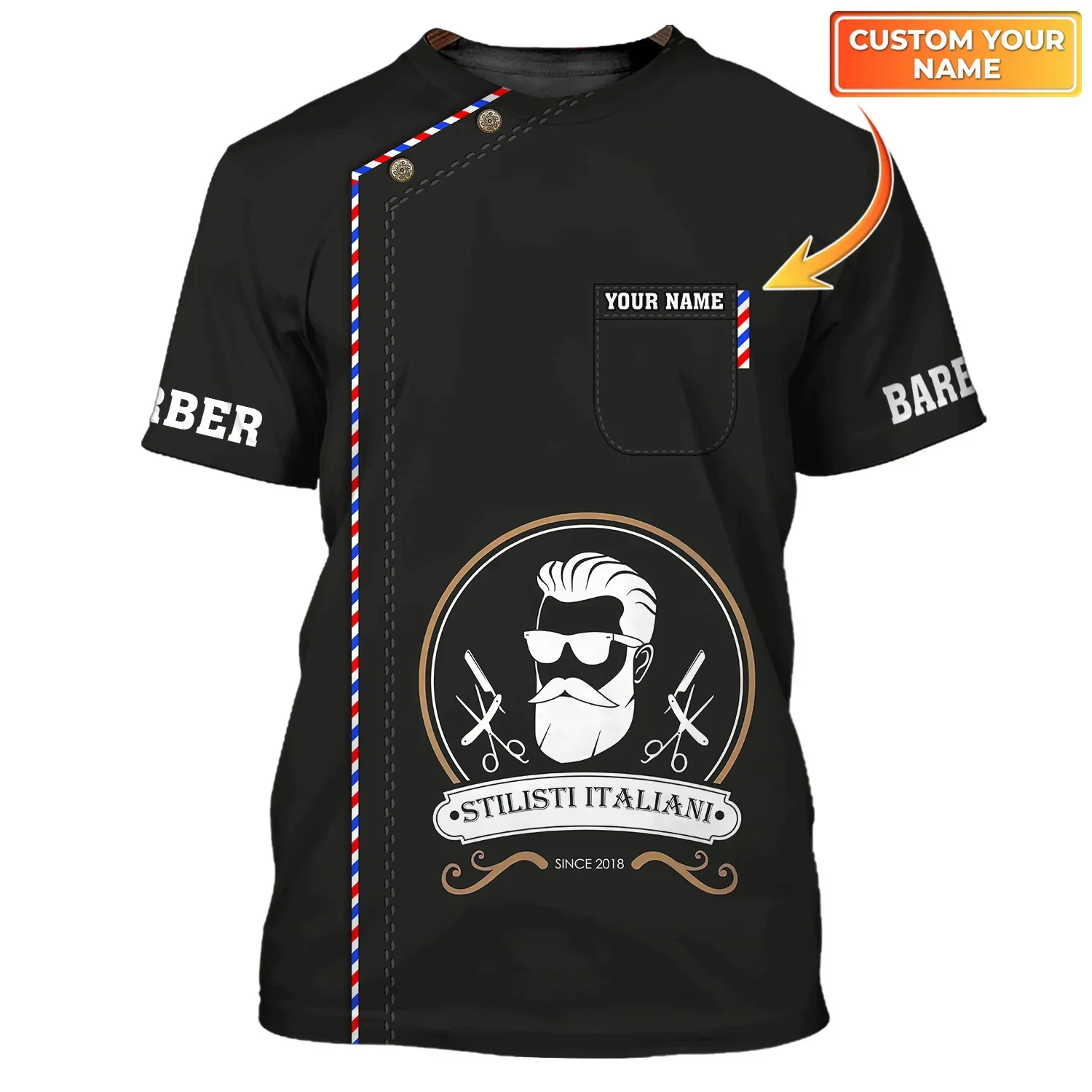 Neueste Sommer männer T-shirt Barber Shop Personalisierte Name 3D Gedruckt t shirt Unisex Casual Tops Klassische Barber Uniform DW160 – Detail 36