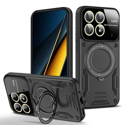 Shockproof Armor Ring Case with Magsafe Wireless Charging and Magnetic Design for Poco X6 Pro (Black)