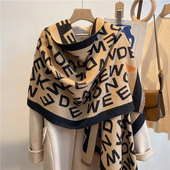 Fashion Letters Cashmere Warm Scarf for Women Design Winter Thick Blanket Pashmina Shawl Wraps Bufanda Female Echarpe Poncho New 1