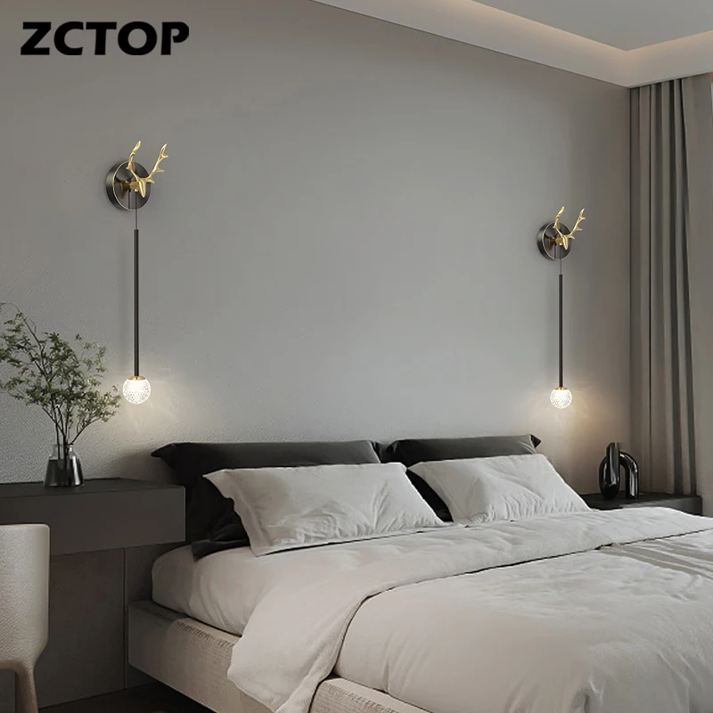 

Creative LED Wall Lights Full Copper Simple Decor Indoor Wall Lamps For Bedroom Bedside Living Room Background Wall Aisle Sconce