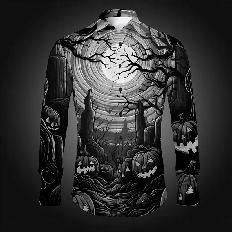 thumbnail image 1 of Camisa de manga larga con solapa y botones para hombre, estilo Halloween, para fiesta, noche, otoño e invierno, con estampado 3D, sección fina, tallas S a 5XL, 1 of 5