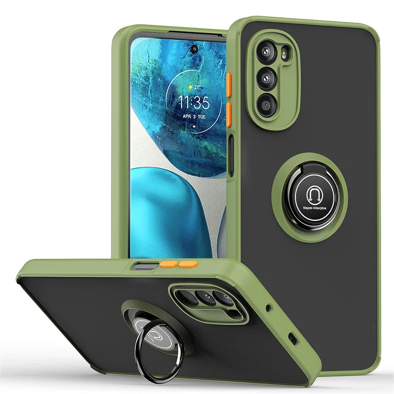 Matte Armor Magnetic Ring Stand Shockproof Phone Case with Hard PC Back Cover
