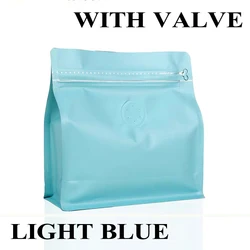 Resealable Thick Aluminum Foil Zipper Bags for Coffee and Tea Packaging, 25-Pack (Pale Blue with valve)