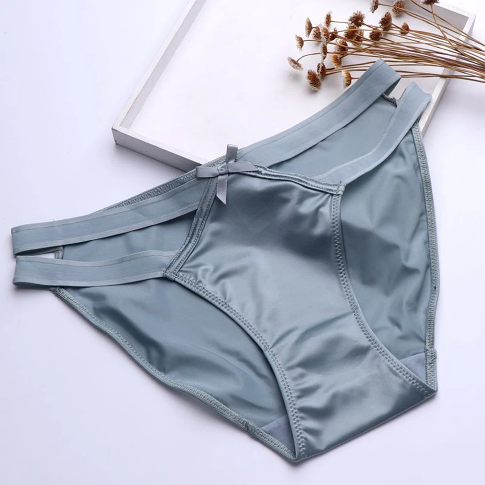 

Women Low Waist Underwear Ladies Satin Silky Seamless Panties Knickers Briefs Skin Friendly Soft Underpants Bow Thong