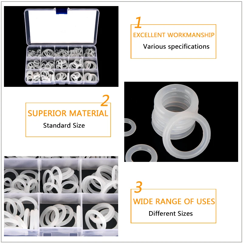 PCP Paintball Sealing O-rings OD 6mm-30mm CS 1.5mm 1.9mm 2.4mm 3.1mm White Silicone O Rings Replacements 15 Sizes 160PCS BG040