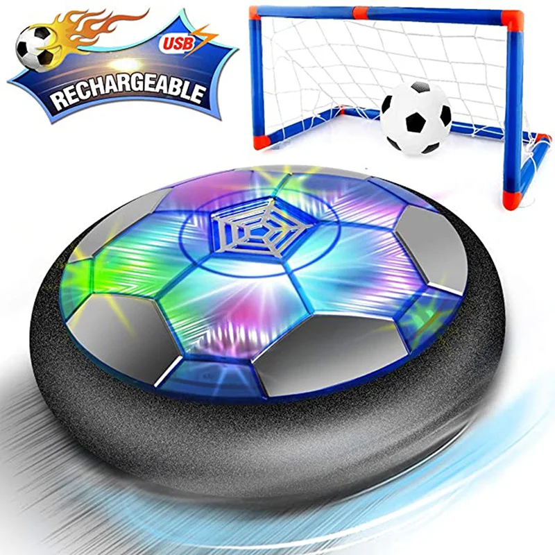 USB Rechargeable and Battery Hockey Floating Air Soccer with Led Light/Foam Bumper 2 Goals for Indoor/Outdoor Game 3-in-1 Hover Hockey Soccer Ball Kids Toys Set for 3 4 5 6 7 8-12 Years Old Boy Girl 