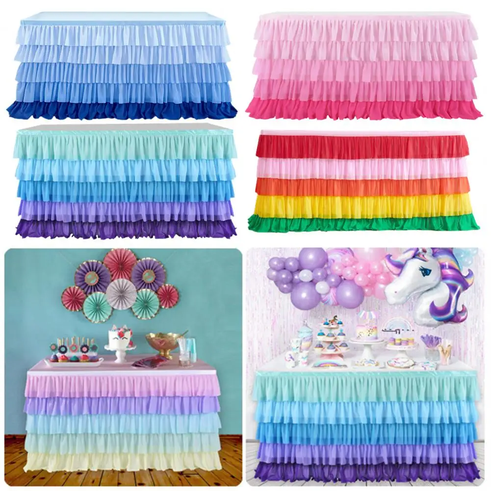 Wedding Party Tulle Table Skirt Cover Tableware Cloth Baby Shower Party Home Decor Table Skirting Birthday