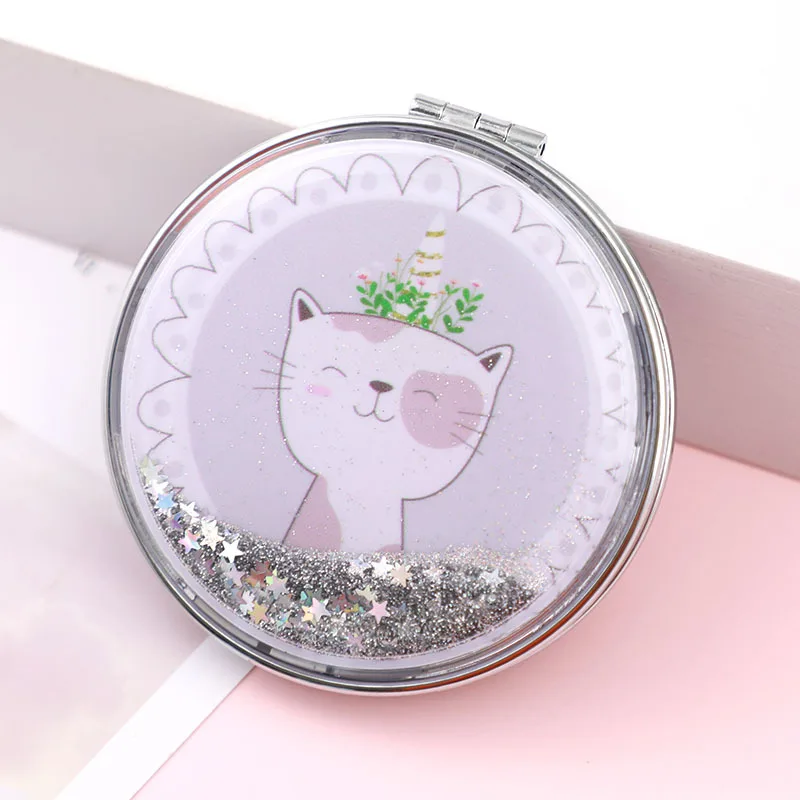 Creative Quicksand Makeup Round Mirror Cute Girl Cartoon Double-sided Mirror Portable Makeup Mirror Home Decoration Accessories