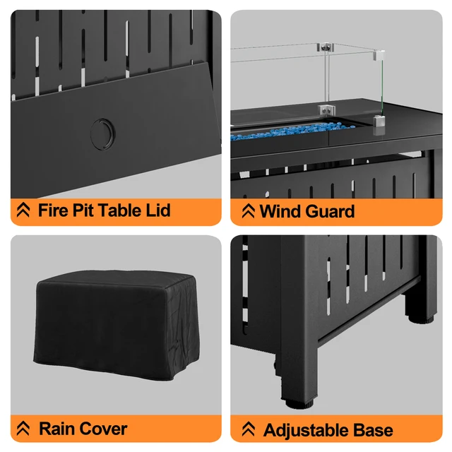 42 Inch Gas Fire Pit Table, 50,000 BTU Propane Pits for Outside with Steel Lid and Waterproof Cover, 2 in 1 Firepit Table 5