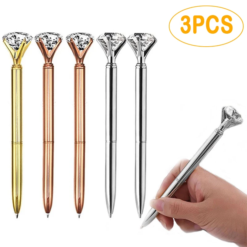 Large Diamond Crystal Pen Ballpoint Pen Student Stationery Office School Metal Nib Rhinestone Ball Point Writting Tool