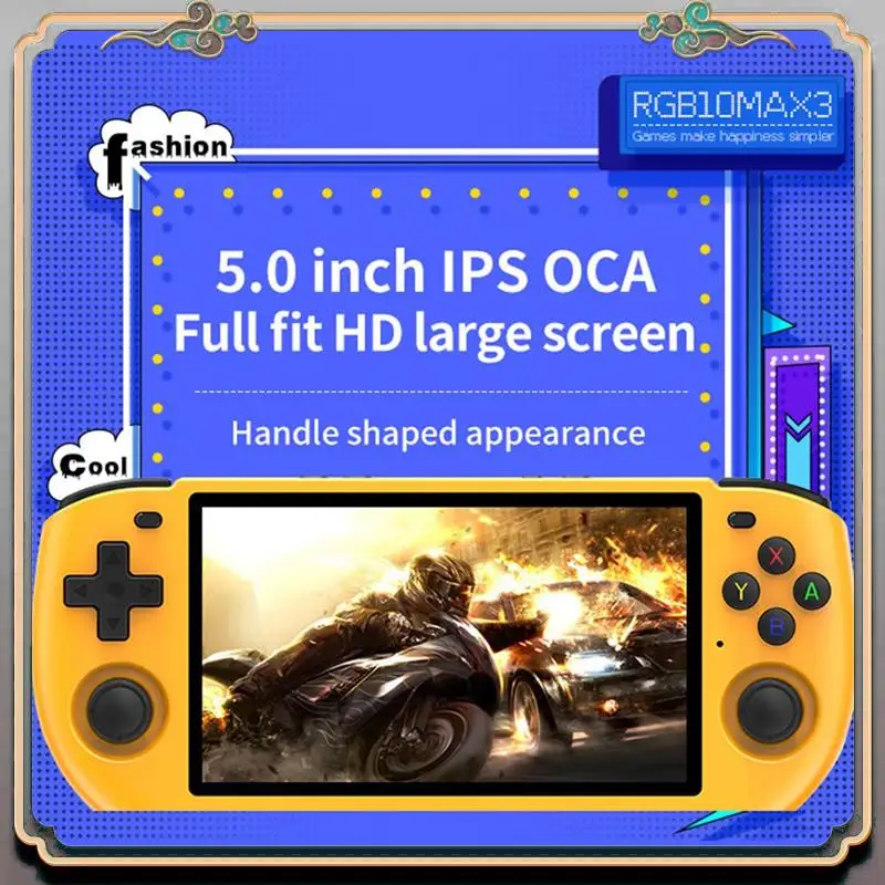 RGB10 Max3 Retro Game Console 16G+128G 5.0 Inch Handheld Video Game Console For MAME PSP N64 GBA NDS Emulator Durable B