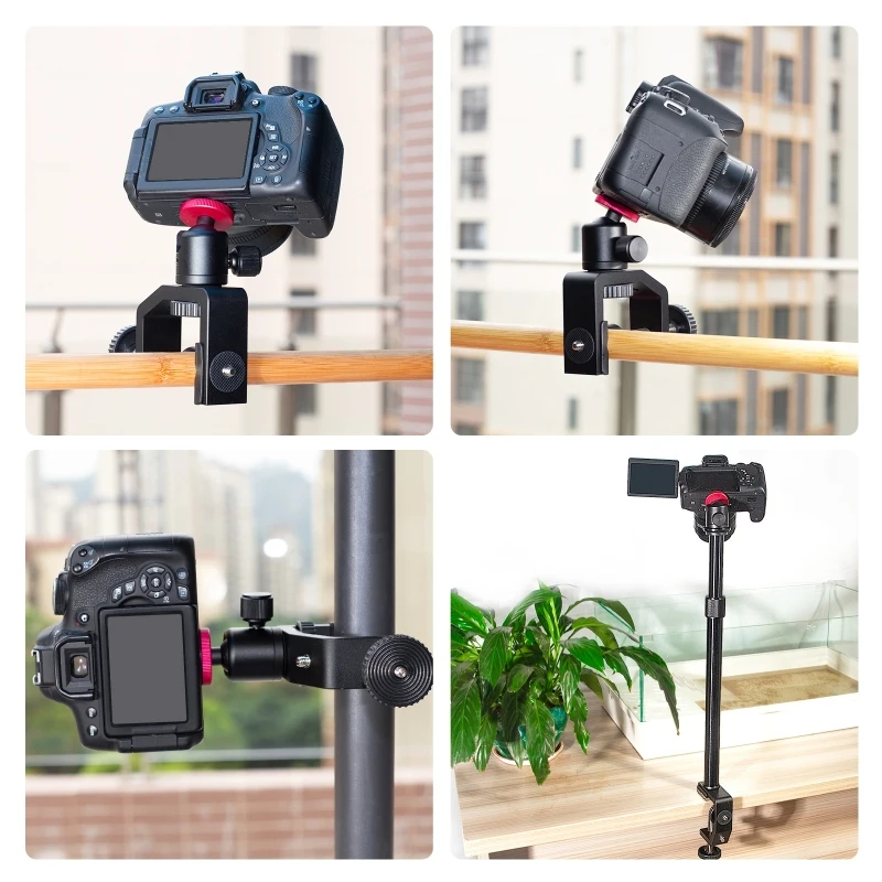 PULUZ C Clamp Camera Mount Light Stand Telescopic Extension Tube Central Shaft Metal Rod Monopod Holder Kit, Rod Length: 33-60cm
