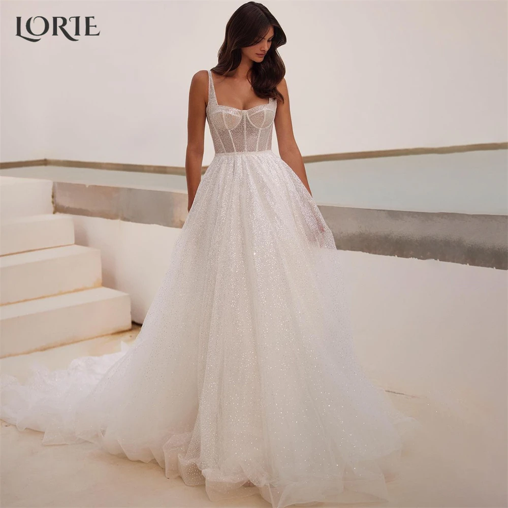 Vintage Glitter Lace Wedding Dresses A-Line Shiny Sweetheart Bridal Gowns Princess Sparkly Bride Dress