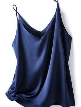 Women Spaghetti Strap Top Halter V Neck Silk Satin Camisole Women's Basic Casual Sleeveless Solid Green Tank Tops Summer Female