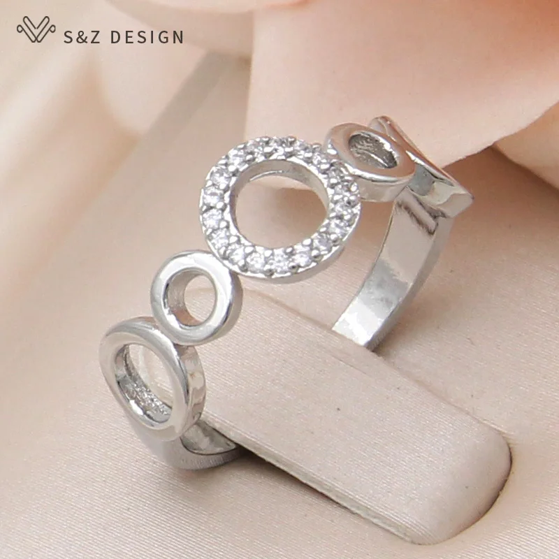 S&Z DESIGN New Fashion Round Micro Wax Inlay Cubic Zirconia Adjustable Rings For Women Vintage 585 Rose Gold Color Jewelry Gift