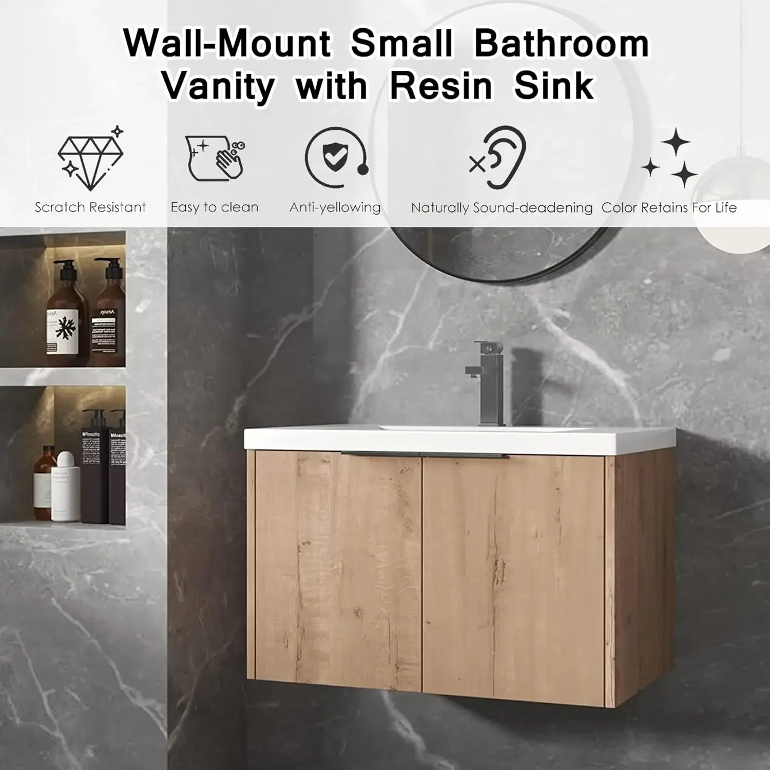 Wall Mounted Bathroom Vanity with Sink Combo Modern 30-Inch Single Bathroom Vanity Set with Top Basin &Storage Cabinet Wood 3
