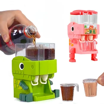 Children Dinosaur Dual Water Dispenser Toy with Cute Pink Blue Cold/Warm Water Juice Drinking Fountain Simulation Kitchen Toys