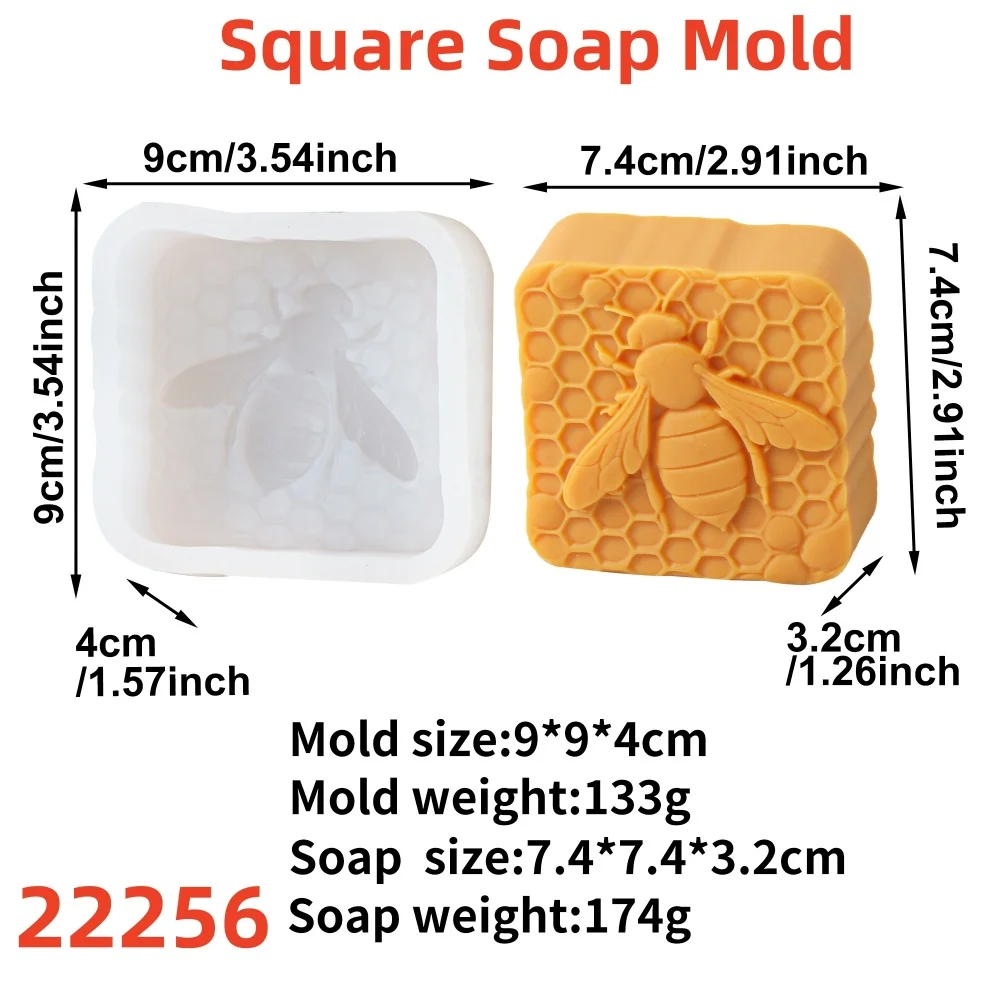Relief Flower Bee Soap Silicone Mold Square Honeycomb Candle Mould Handmade Crystal Glue Home Decoration Gift Supplies DIY Tool