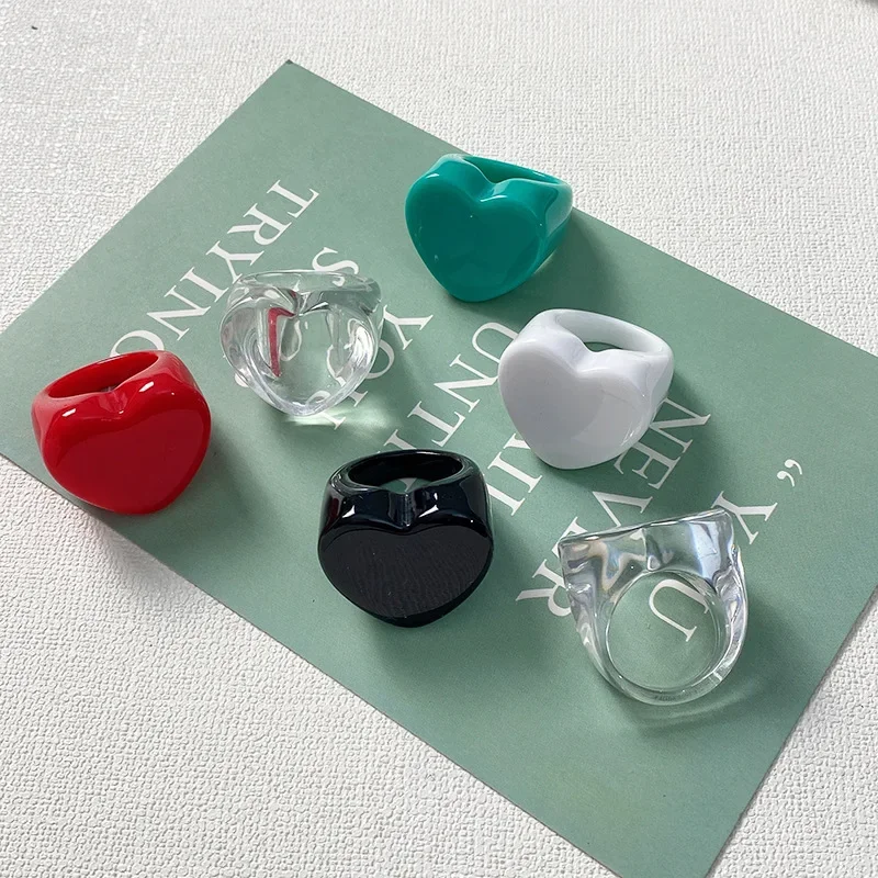 Peach Heart-Shaped Acrylic Resin Rings - Fashion Jewelry