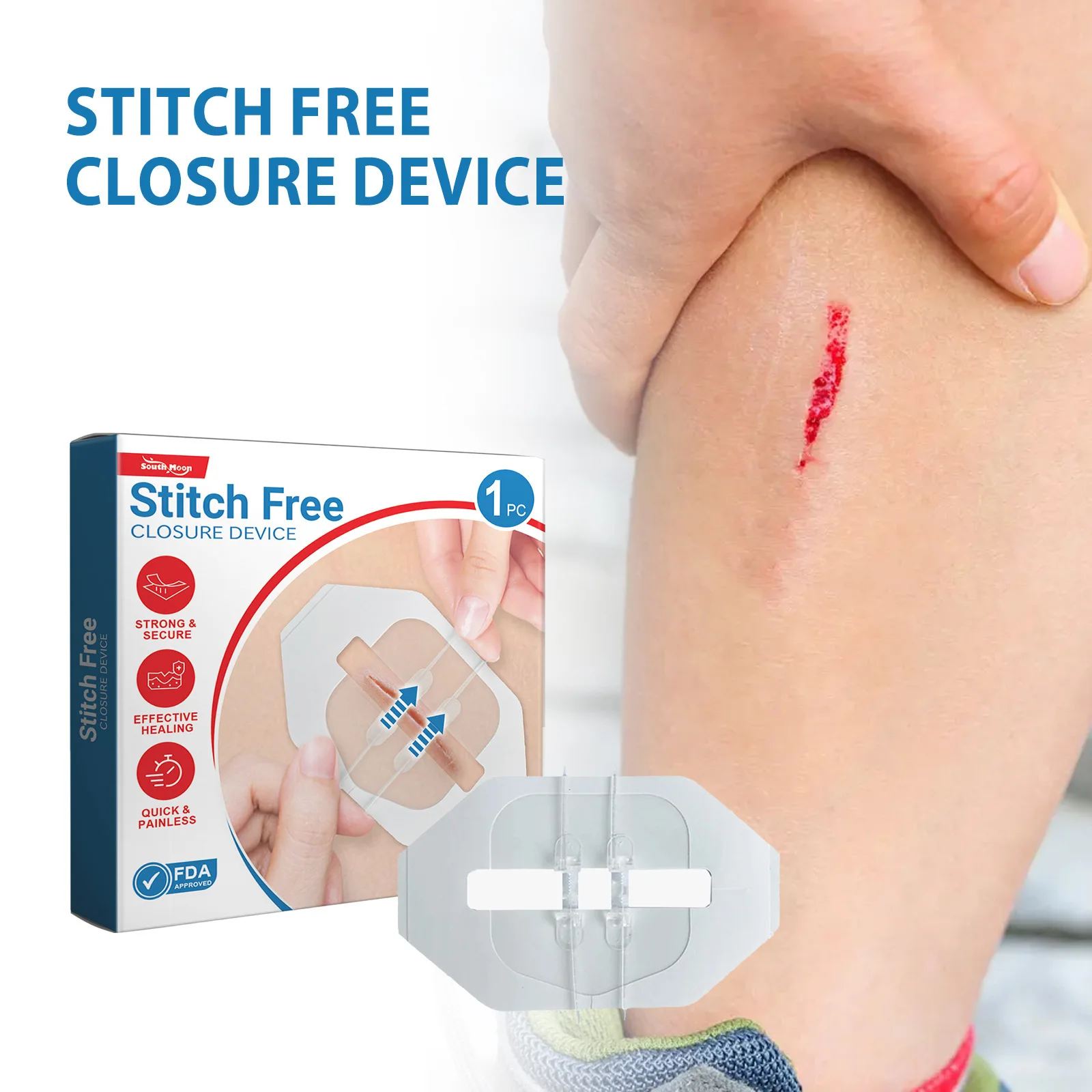 South Moon Portable Wound Closure Patch Painless Suture Zipper Band-Aid Repair Wounds Waterproof Stitch Free Hemostatic Sticker