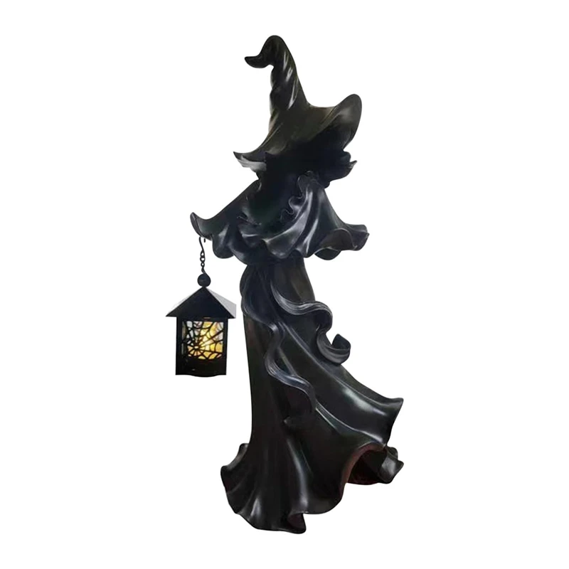 NALFI-Halloween Witch Resin Sculpture Ghost Sculpture With Lanterns Antique Halloween Decorations