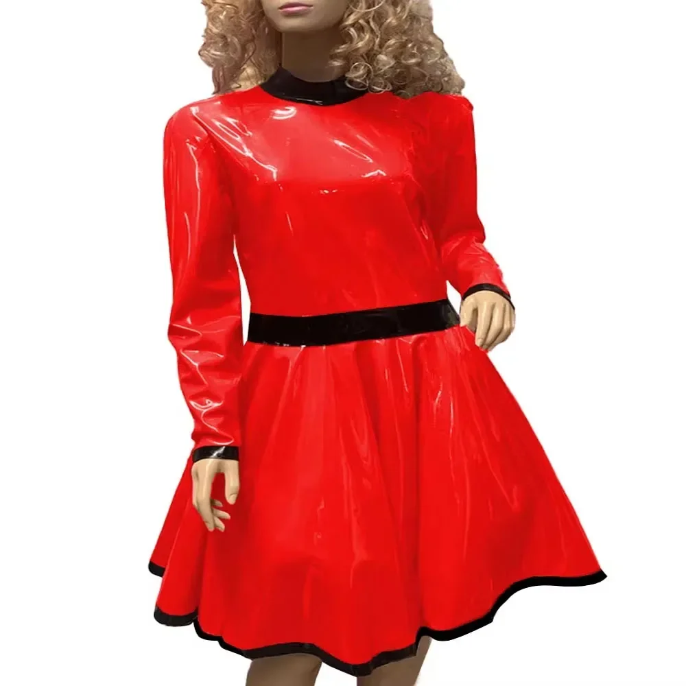 Women Elegant Mock Neck Mini Dress Plus Size Fashion Pleated A-Line ...