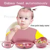6Pcs Silicone Tableware For Kids Baby Feeding Sets Sucker Bowl Dining Plate Spoon Fork Bib Cup Personalized Name Children's Gift 3