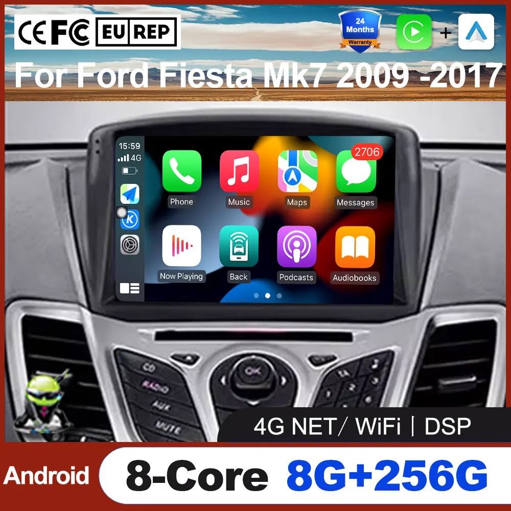 Android Auto Car Radio for Ford Fiesta MK7 (2009–2017) – 4G LTE WiFi Multimedia Player with GPS Navigation, Wireless CarPlay, DSP Sound, and Touchscreen Display 1