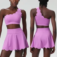 3Pcs Fitness Yoga Set Women Solid Color Gym Running Suit Breathable Quick Dry Sportswear Female Tennis Skirt Workout Clothes - Image 2