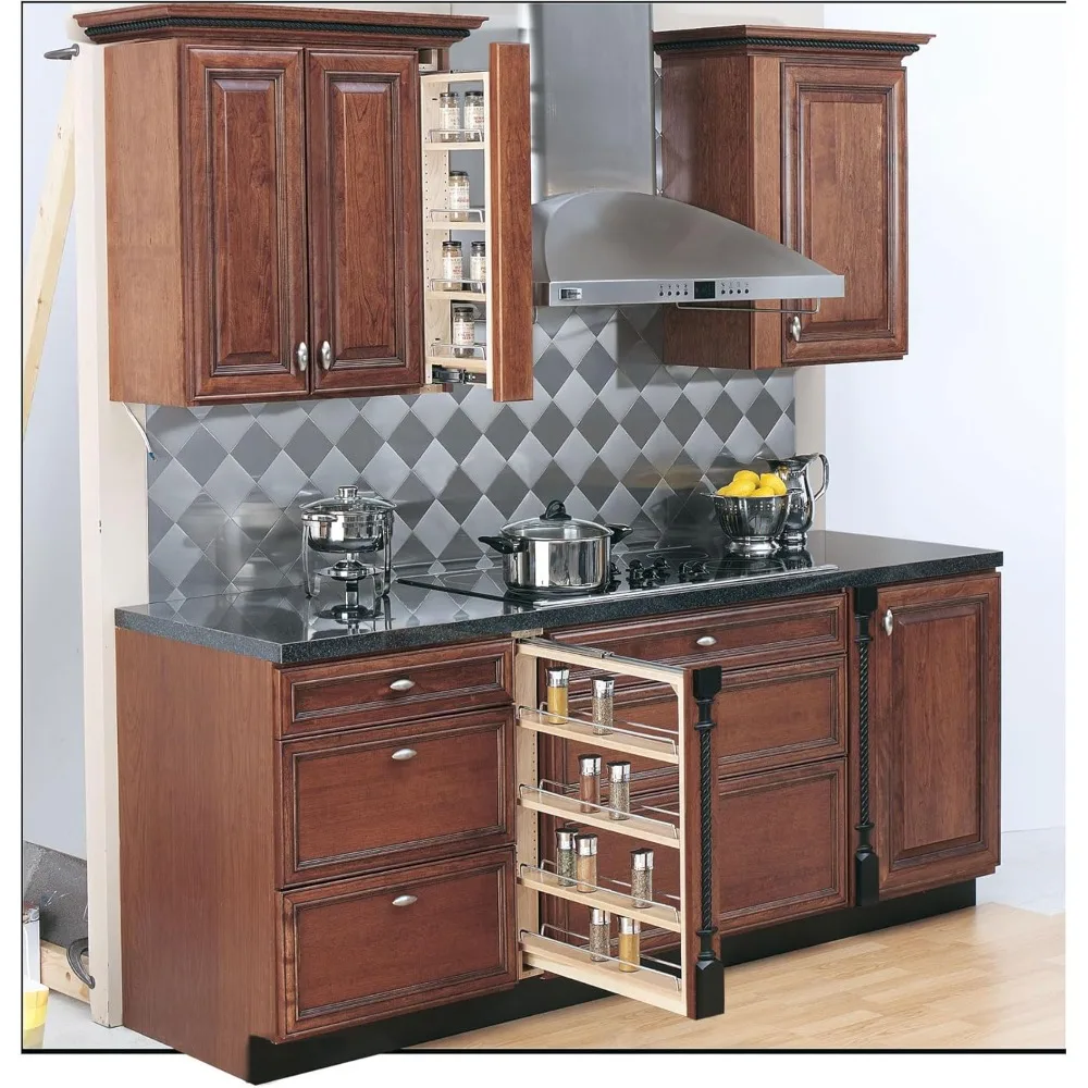 Pullout Shelf Organizer for Base Kitchen or Bathroom Cabinets, Wood Filler Pantry Storage or Spice Rack, Maple, 3" x 23" x 30" 2