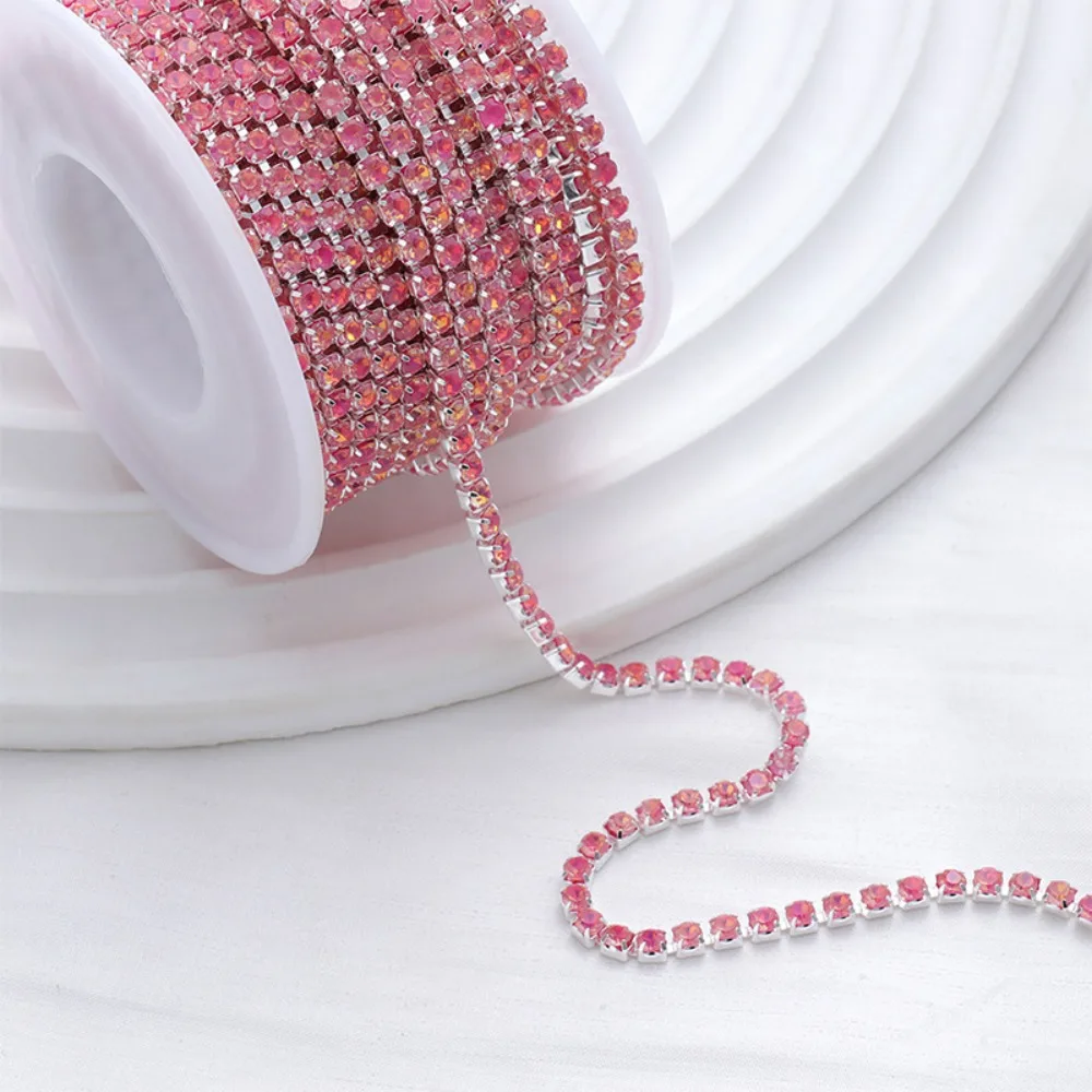 1 야드 3mm 모카 크리스탈 라인 석 체인 트림 블링 다이아몬드 라인 석 체인 공예품 DIY 봉제 쥬얼리 의류 결혼식