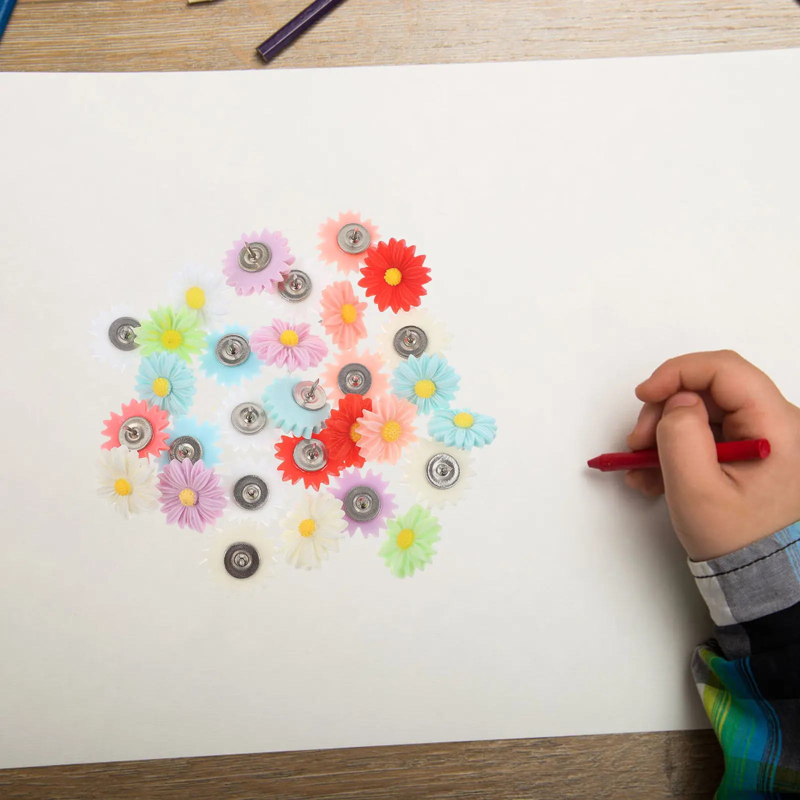 30Pcs 수지 데이지 푸시 핀 코드 보드용 장 압정 사진 핸드메이드 유치원 미술 달력 지도