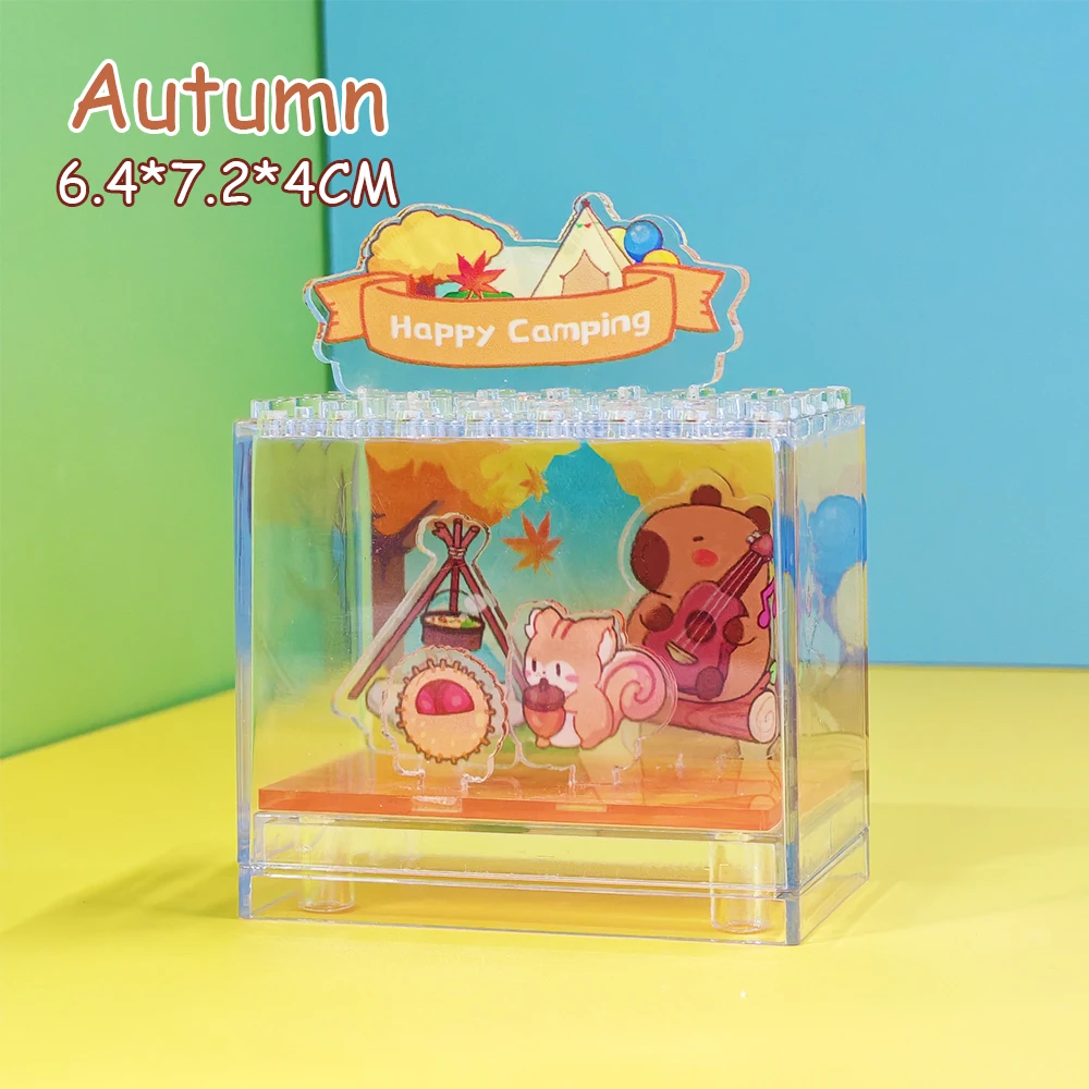 Capybara DIY Assembled Clear Acrylic Boxes Scene Four Seasons Cartoon Creative Collection Desk Ornaments Girls Birthday Gift