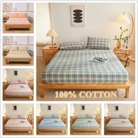 Bonenjoy 1pc Pure Cotton Fitted Sheets Plaid Style Bed Sheet spannbettlaken 90x200 Size Bed Linen for Home(Pillowcase need order 1
