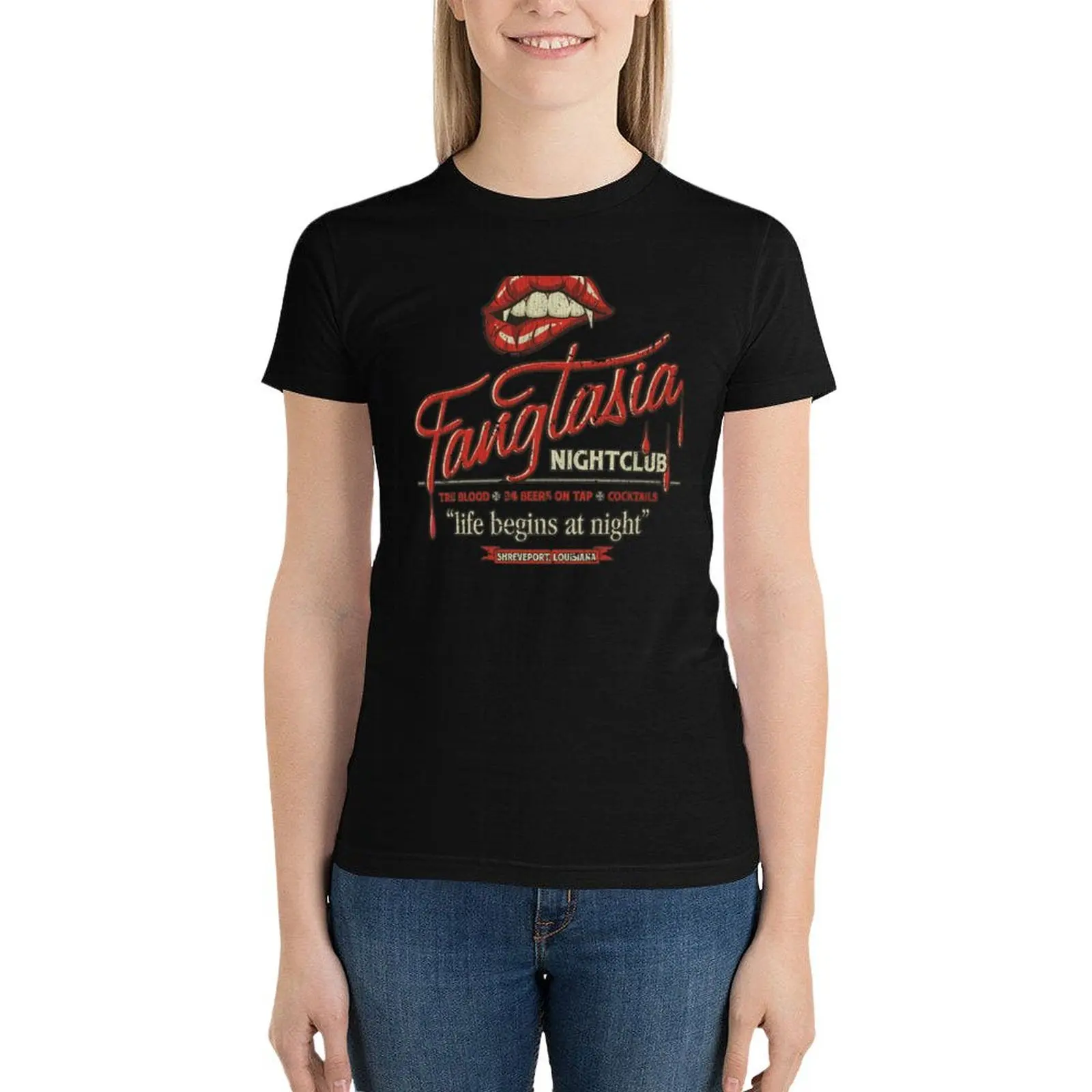 

Fangtasia Nightclub Vintage T-Shirt funny animal print shirt for girls tops Women's summer blouses 2024