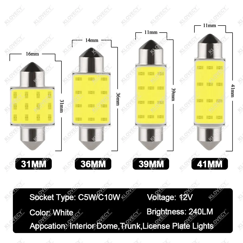 10/20/30/50 PCS C10W C5W LED   31/36/39/10MM COB 12V 7000K  ڵ ׸   ȣ Ʈũ 